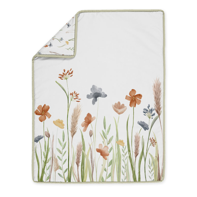 Sweet Jojo Designs Watercolor Floral Garden Sage Green 4 Piece Crib
